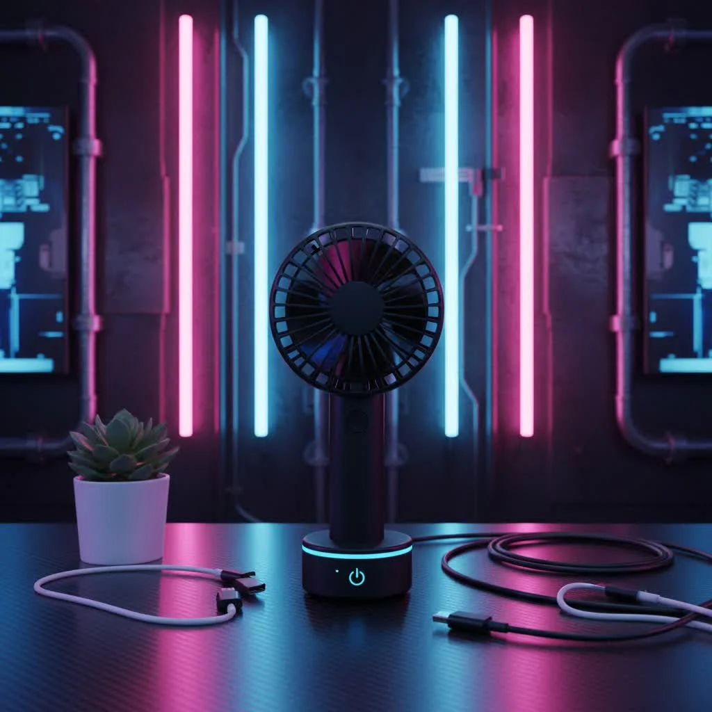 O2COOL Deluxe Handheld Battery Powered Water Misting Fan in use