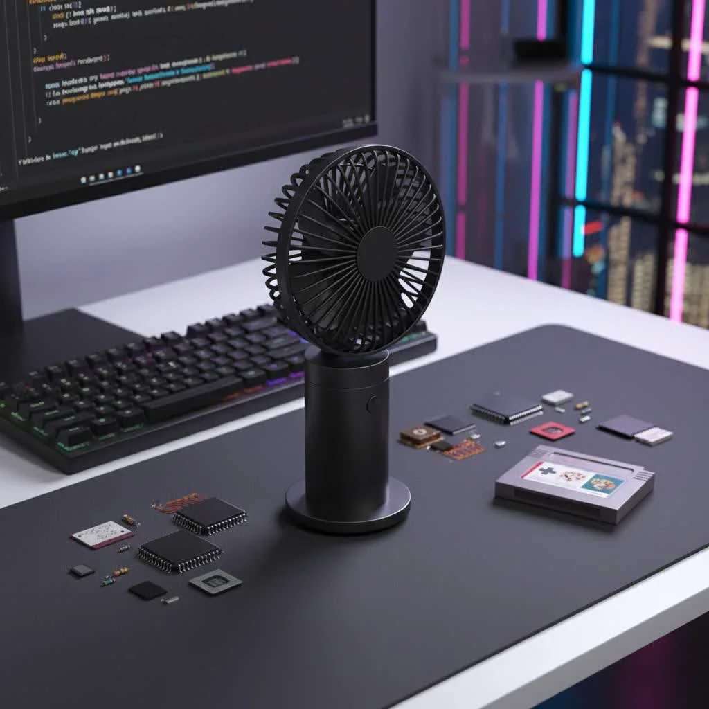 Powerful handheld fan generating a strong breeze