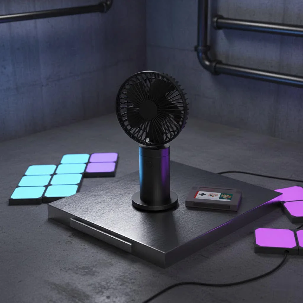 LED handheld fan illuminating a dark space