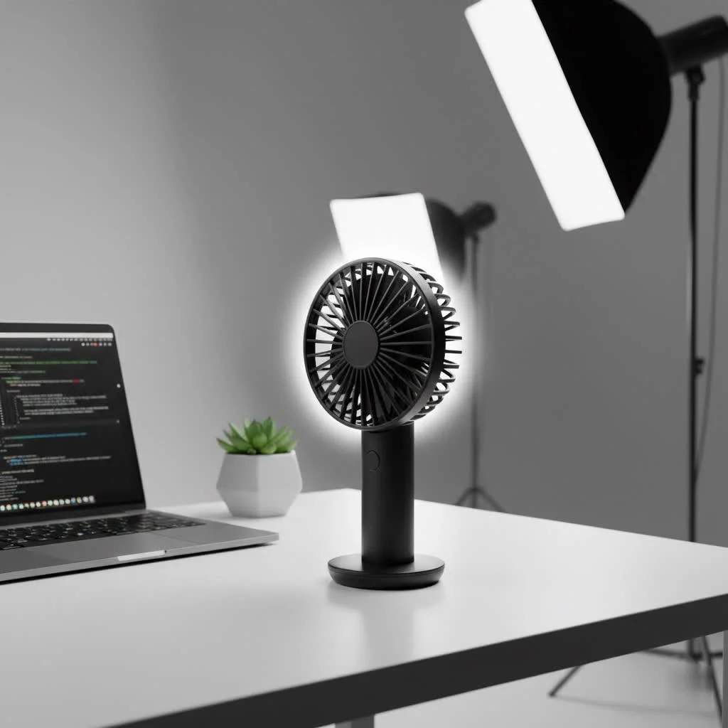 TriPole mini handheld fan in use outdoors