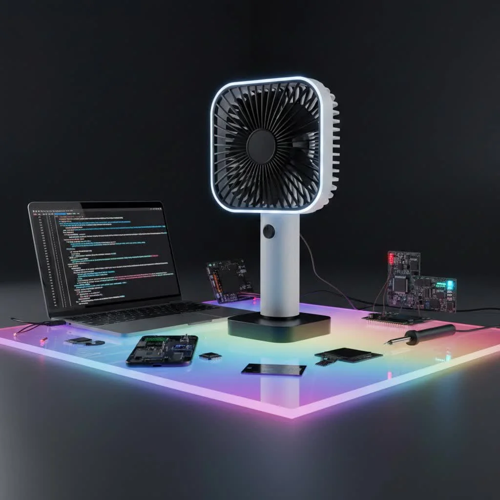Brookstone handheld fan providing personal cooling