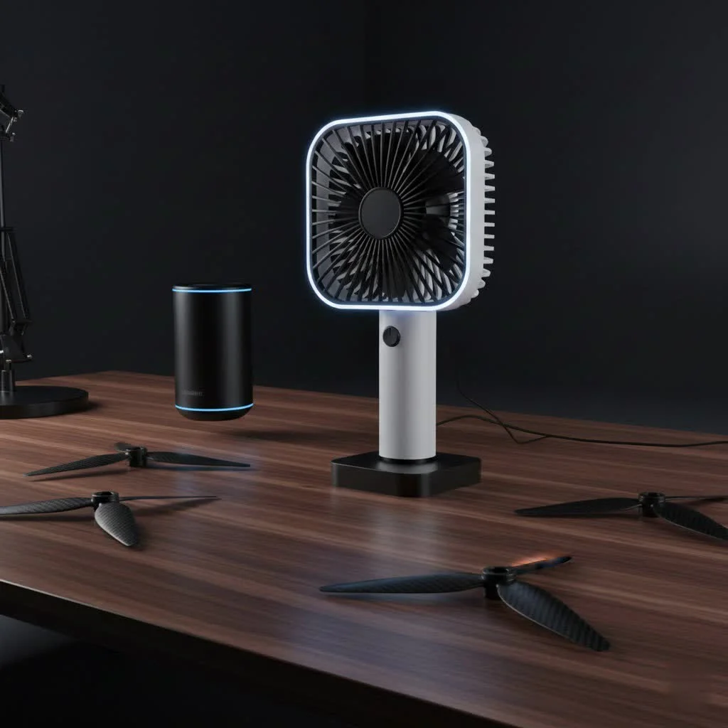 Pink handheld fan providing a refreshing breeze