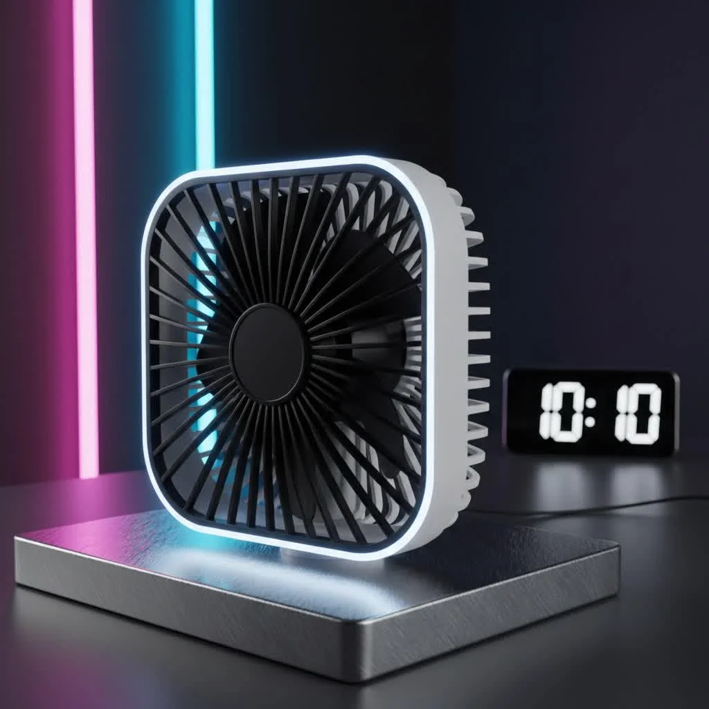 Person holding a portable handheld fan for instant cooling