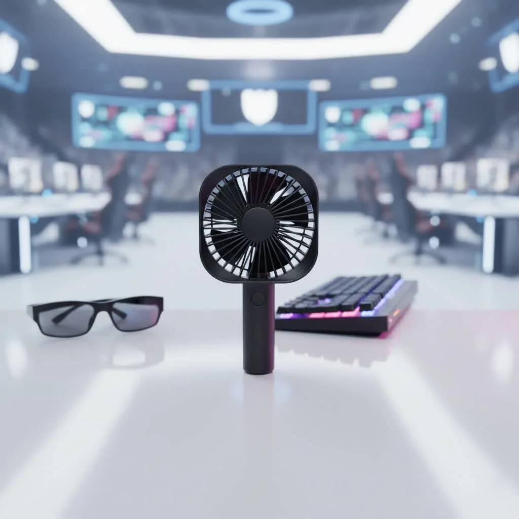 Folding handheld fan in use, providing a refreshing breeze
